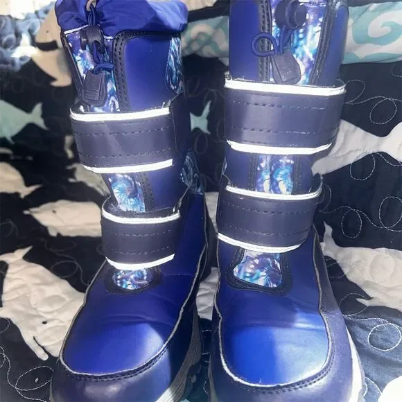 Lands' End Kids Winter Boots Size 4 Navy Blue Insulated Snow Flurry - Picture 1 of 8